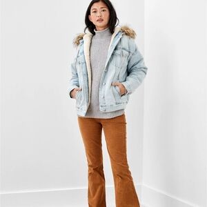 AE fur-lined hood denim jacket